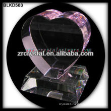 K9 3D Laser Pink Crystal Heart with Base